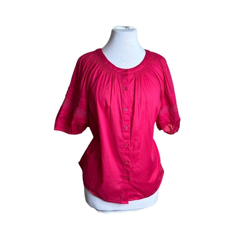 Talbots Pink Medium Petite Pink Button‎ Up Balloon Sleeve Blouse Shirt Top
